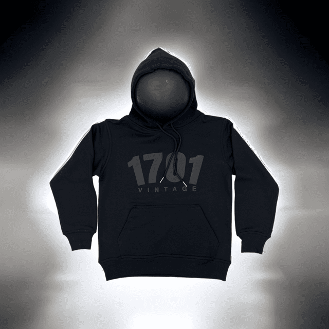 1701 black on black printed hoodie