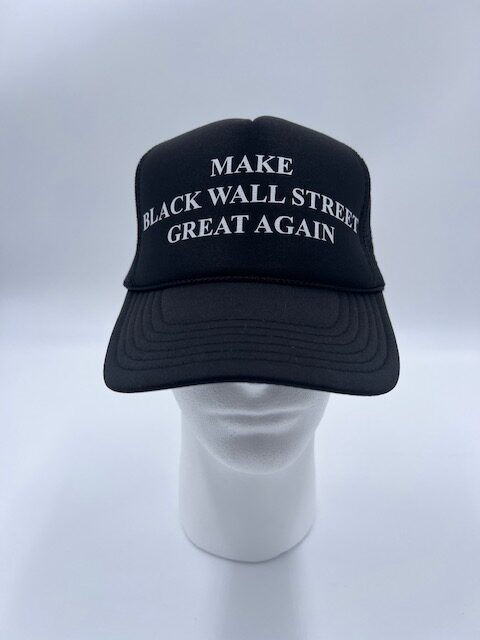 a black color cap with a message on it