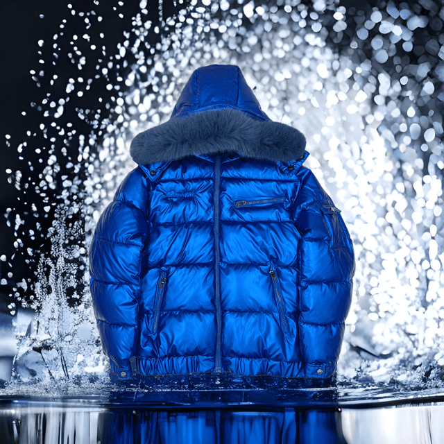 royal blue puffer jacket, front view